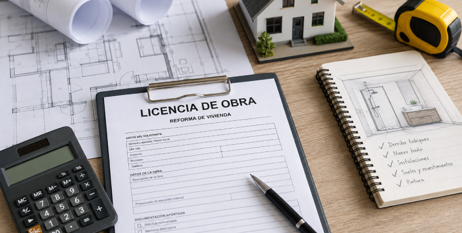 Licencia de obra para reformar una vivienda junto a planos, presupuesto y documentación necesaria para una reforma residencial.